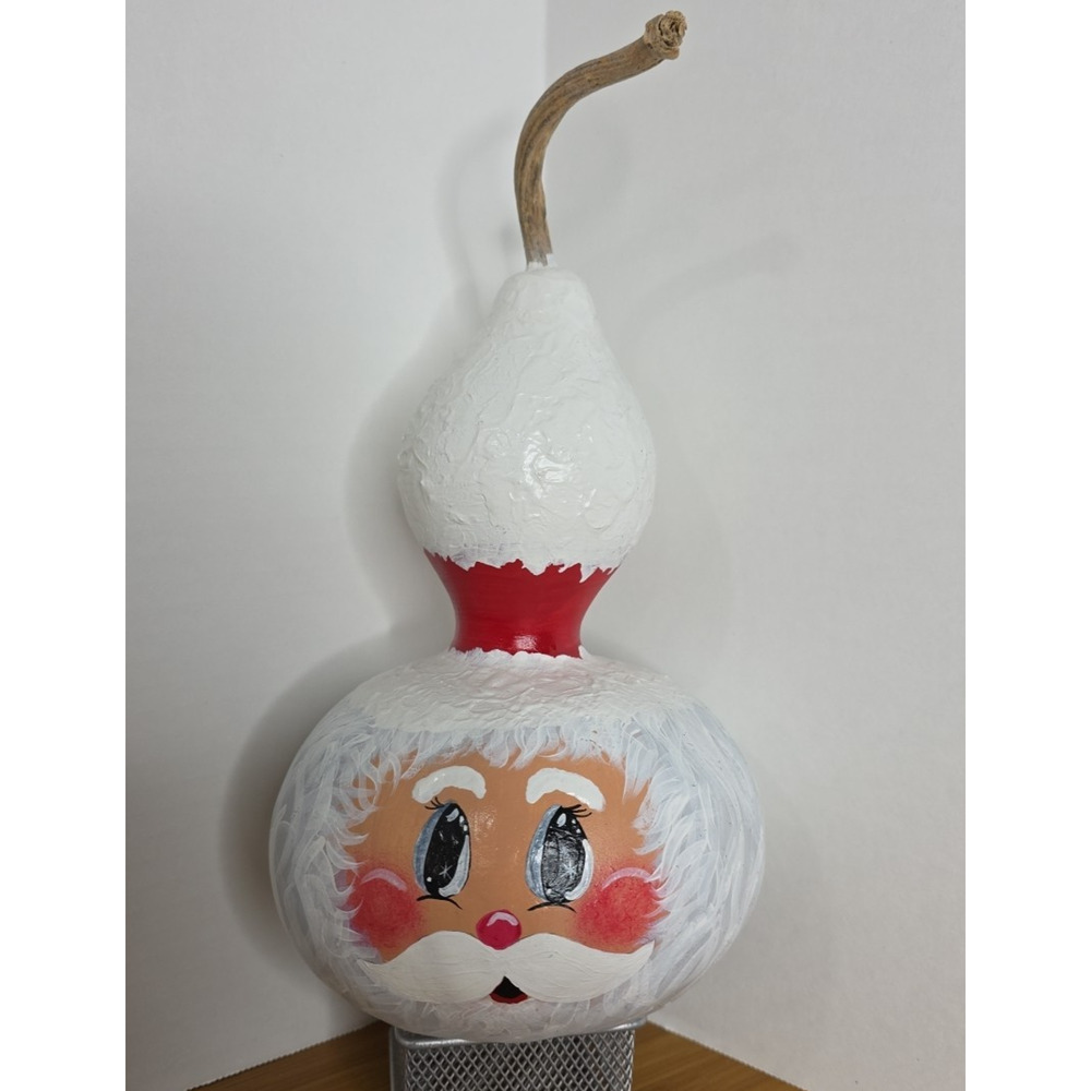 Hand Painted Gourd Santa Claus Christmas‎ Decor Folk Art 9" Red White
